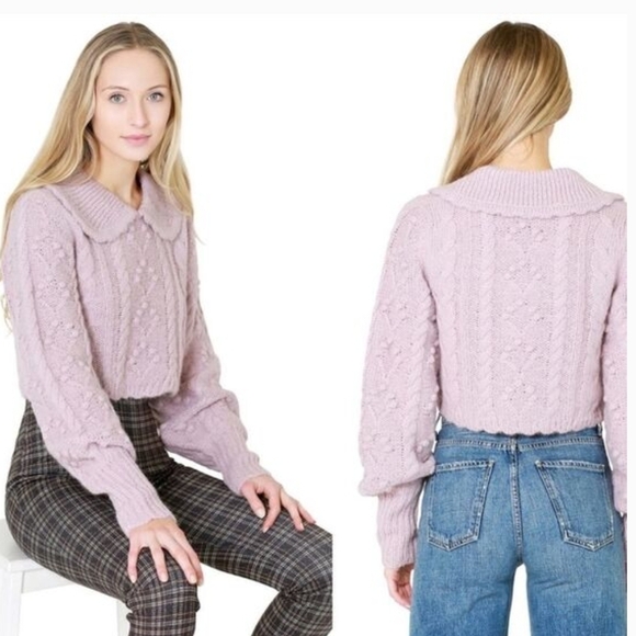 LoveShackFancy Lilac Cable Knit Sweater - Picture 3 of 5